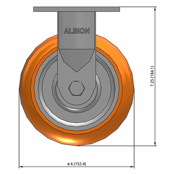 Side view drawing of caster with dimensions